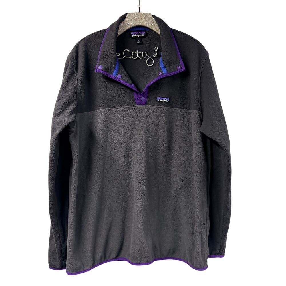 Patagonia Micro D Snap T Fleece Gray Purple Blue Pullover Sweater 26165